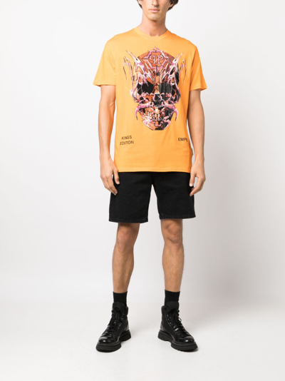 Shop Philipp Plein Ss Chrome Logo-print Cotton T-shirt In Orange