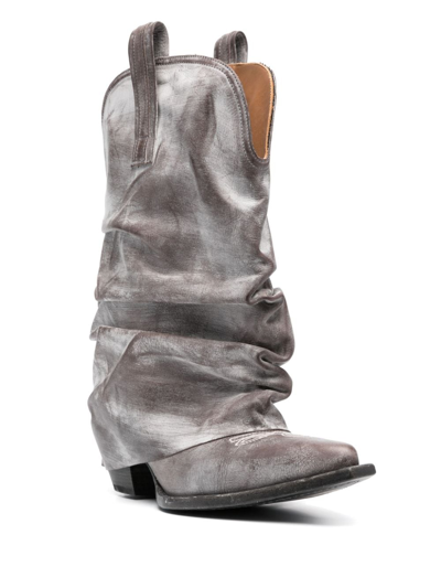 R13 Low Rider Distressed Cowbody Boots In Grey