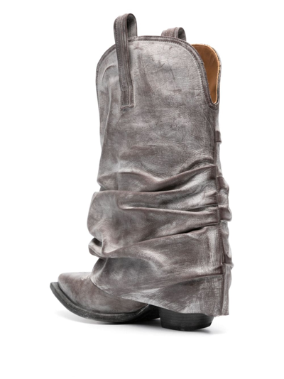R13 Low Rider Distressed Cowbody Boots In Grey