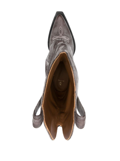 R13 Low Rider Distressed Cowbody Boots In Grey