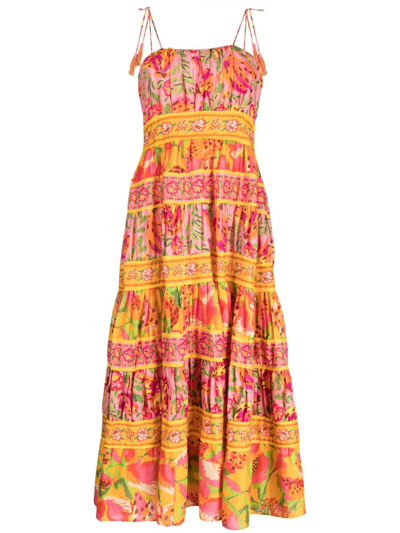 Shop Farm Rio Floral-print Cotton Midi Dress In Multicolour