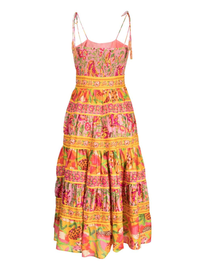 Shop Farm Rio Floral-print Cotton Midi Dress In Multicolour