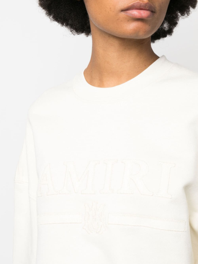 Shop Amiri Logo-embroidered Cropped Sweatshirt In Green