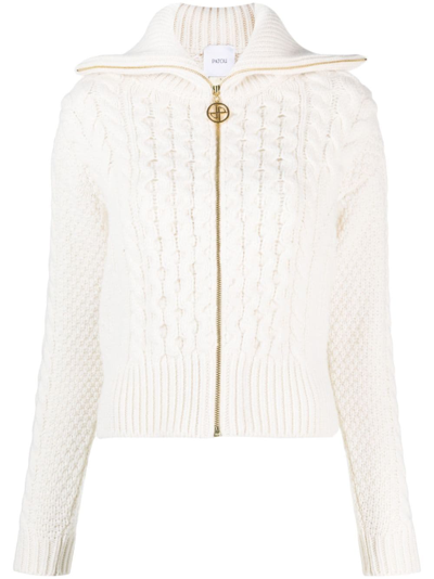 Patou Cable-knit Zipped Cardigan In White | ModeSens
