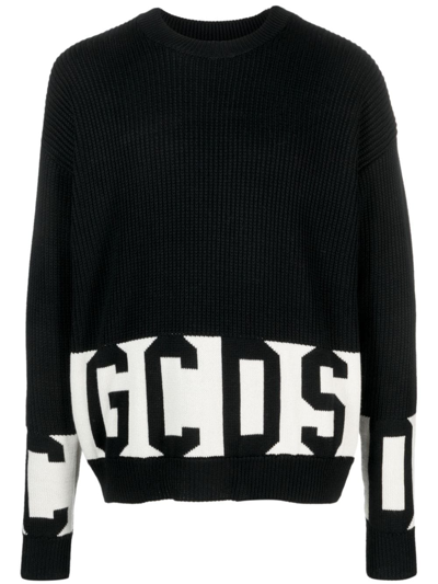 Shop Gcds Logo Intarsia-knit Crew-neck Jumper In Black