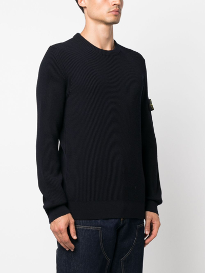 Stone Island Organic Cotton Crew Neck Sweater With English Ribs Knitwear Blue In Blue