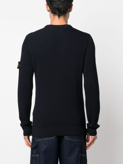 Stone Island Organic Cotton Crew Neck Sweater With English Ribs Knitwear Blue In Blue