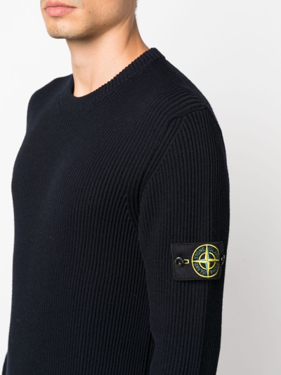 Shop Stone Island Compass-motif Ribbed-knit Jumper In Blue
