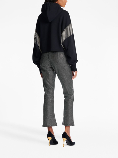 Balmain Cropped Hoodie With Rhinestone-studded Logo And Crystal Cupchains In Black