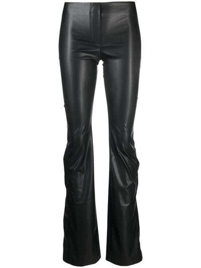 Coperni Flared High-waisted Trousers With Faux Leather Texture In Black