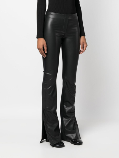 Coperni Flared High-waisted Trousers With Faux Leather Texture In Black
