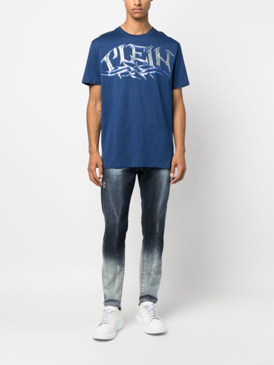 Shop Philipp Plein Logo-print Short-sleeved T-shirt In Blue