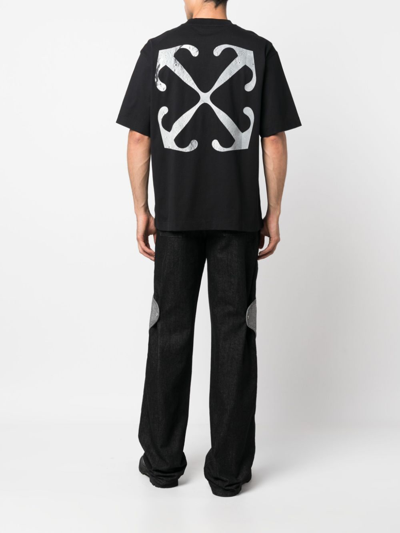Off-white 'barber Arrow' Black T-shirt With Logo On The Front And Maxi Logo On The Back In Black