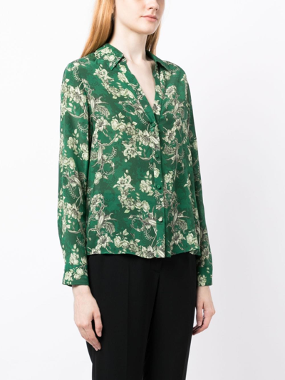 Shop Alice And Olivia Floral-print Silk Shirt In Green