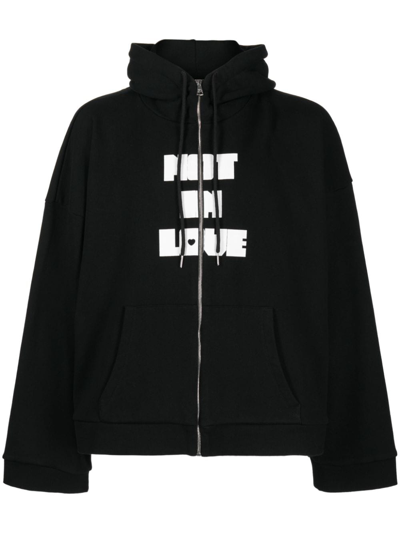 Shop Natasha Zinko Text-print Hooded Jacket In Black