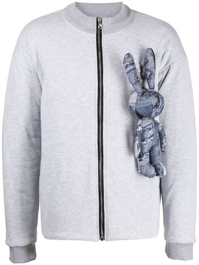 Shop Natasha Zinko Bunny-appliqué Bomber Jacket In Grey