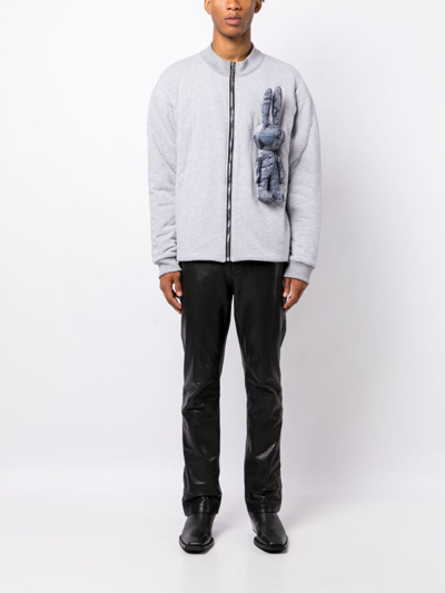 Natasha Zinko Bunny-appliqué Bomber Jacket In Grey