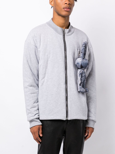 Natasha Zinko Bunny-appliqué Bomber Jacket In Grey