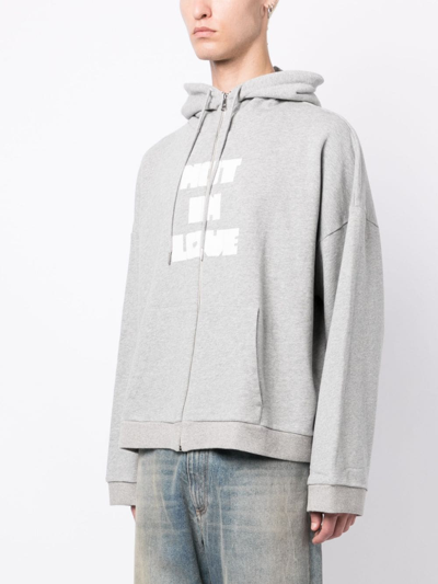 Shop Natasha Zinko Text-print Hooded Jacket In Grey