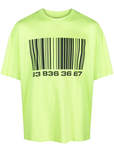 Shop Vtmnts Barcode-print Cotton T-shirt In Yellow
