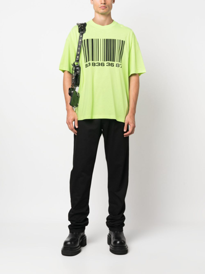Shop Vtmnts Barcode-print Cotton T-shirt In Yellow