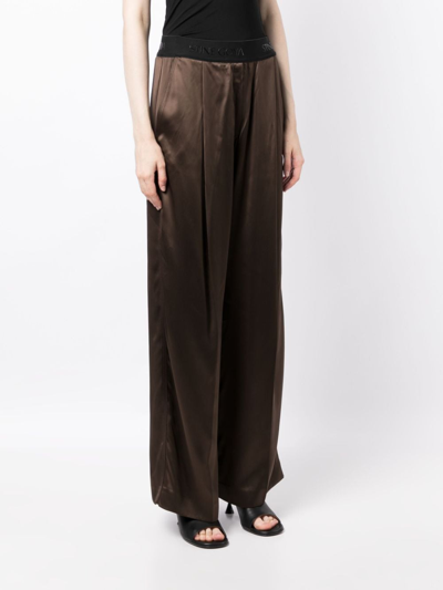 Shop Stine Goya Ciara Satin Wide-leg Trousers In Brown