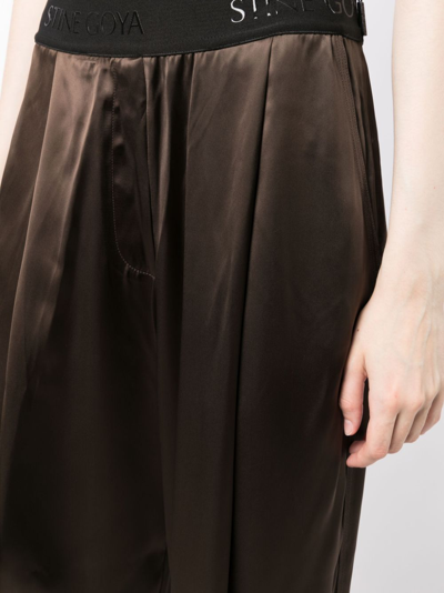 Shop Stine Goya Ciara Satin Wide-leg Trousers In Brown