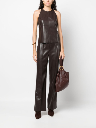 Nanushka Leena Long Sleeved Faux Leather Shirt In Brown
