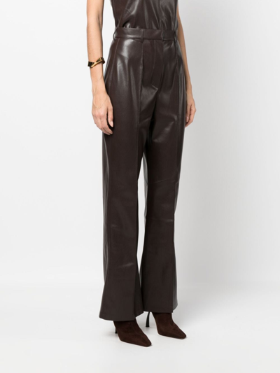 Nanushka Leena Long Sleeved Faux Leather Shirt In Brown