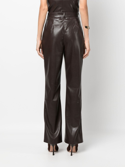 Nanushka Leena Long Sleeved Faux Leather Shirt In Brown