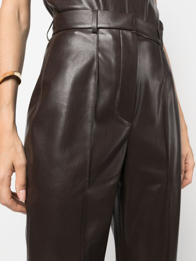 Nanushka Leena Long Sleeved Faux Leather Shirt In Brown