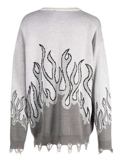 Shop Haculla Distressed-effect Flame-print Wool Jumper In Grey