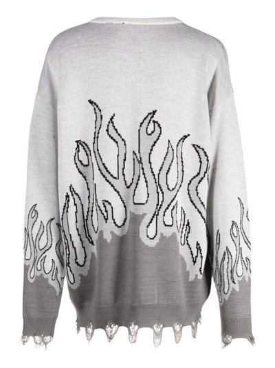 Haculla Distressed-effect Flame-print Wool Jumper In Grey