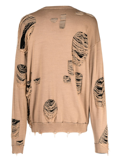 Shop Haculla Distressed Intarsia-logo Jumper In Brown