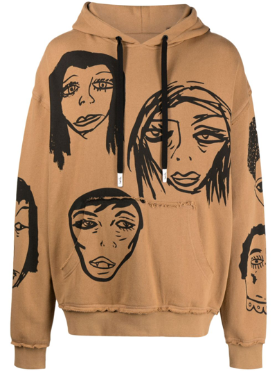 Shop Haculla They're Watching Cotton Hoodie In Brown