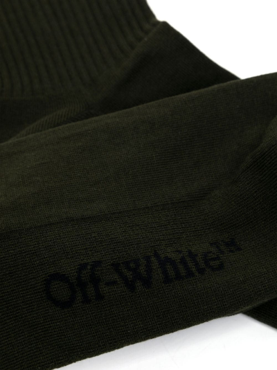 Off-white Logo-intarsia Cotton Ankle Socks In Green