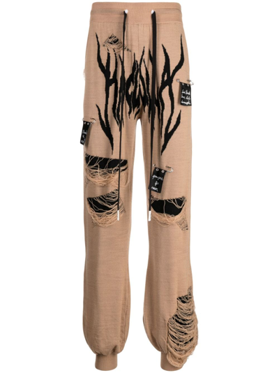 Shop Haculla Distressed Knitted Track Pants In Brown