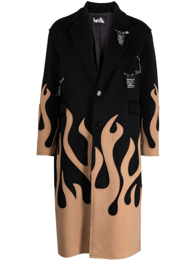 Shop Haculla Up In Flames Single-breasted Wool Coat In Black