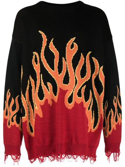 Shop Haculla Distressed Intarsia-knit Flame Jumper In Black