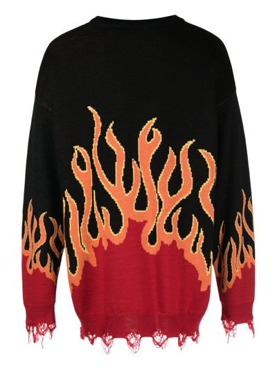 Shop Haculla Distressed Intarsia-knit Flame Jumper In Black