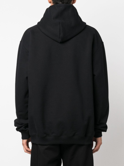 Shop Vtmnts Barcode-print Long-sleeve Hoodie In Black