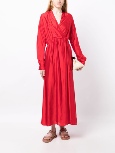 Shop Forte Forte V-neck Silk-blend Maxi Dress In Red