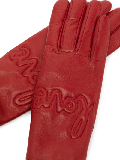 Shop Agnelle Decorative-stitching Leather Gloves In Red