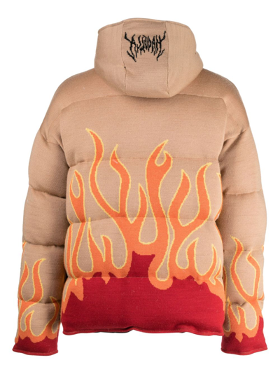 Haculla Flame-print Knitted Puffer Jacket In Brown
