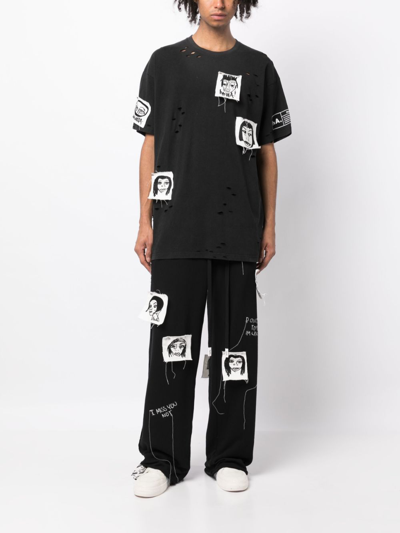 Shop Haculla Sick Of It All Patch-detail Ripped T-shirt In Black