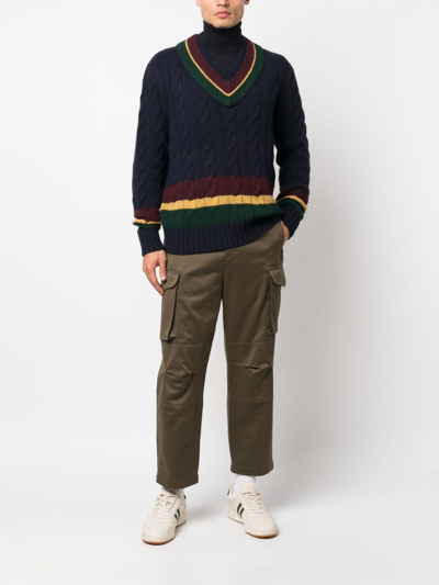 Shop Polo Ralph Lauren Cricket Cable-knit Jumper In Blue