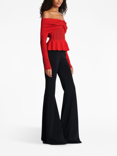 Shop Balmain Knotted Off-shoulder Top In Red
