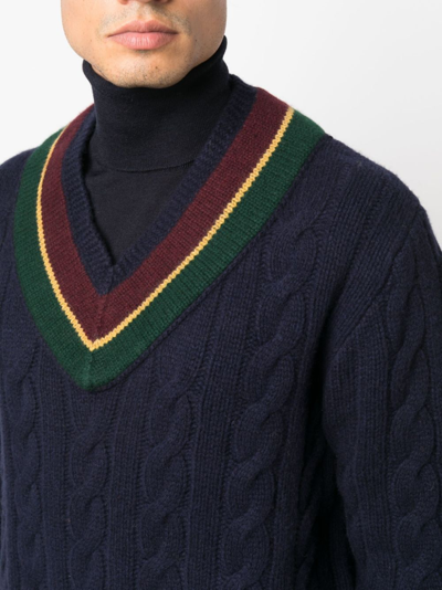 Shop Polo Ralph Lauren Cricket Cable-knit Jumper In Blue