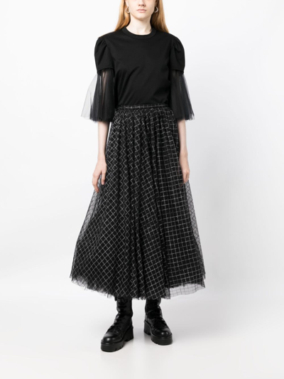 Noir Kei Ninomiya Tulle-sleeves Cotton T-shirt In Black