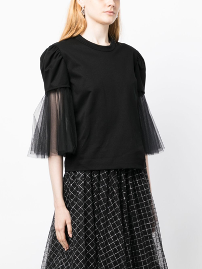 Noir Kei Ninomiya Tulle-sleeves Cotton T-shirt In Black